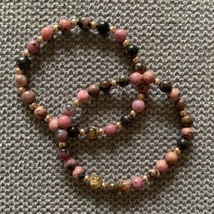 {Handmade} Rhodonite Beaded Bracelet Set